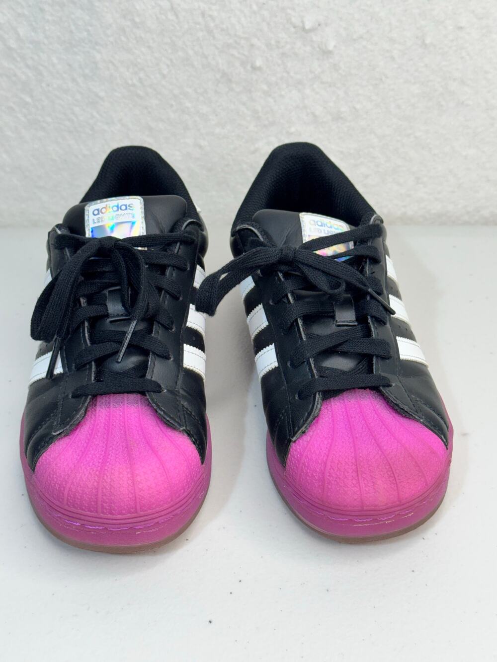 Adidas Superstar LED Lights Sneaker Shoes Core Black & Purple Burst Kids Size 3